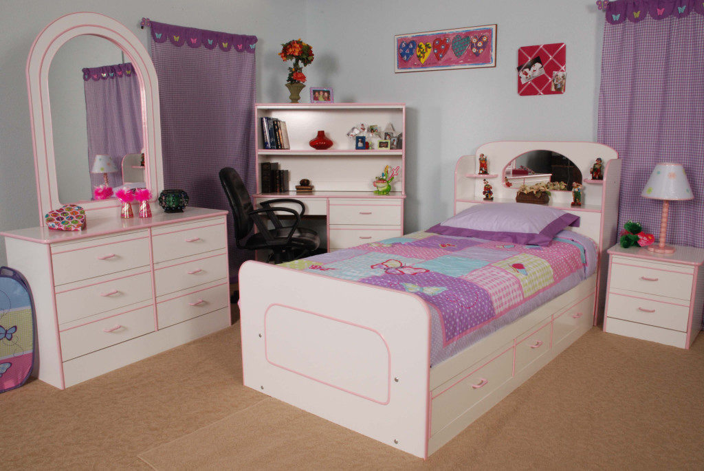 Children Twin Bedroom Set White Pink Color Code 506BRWP